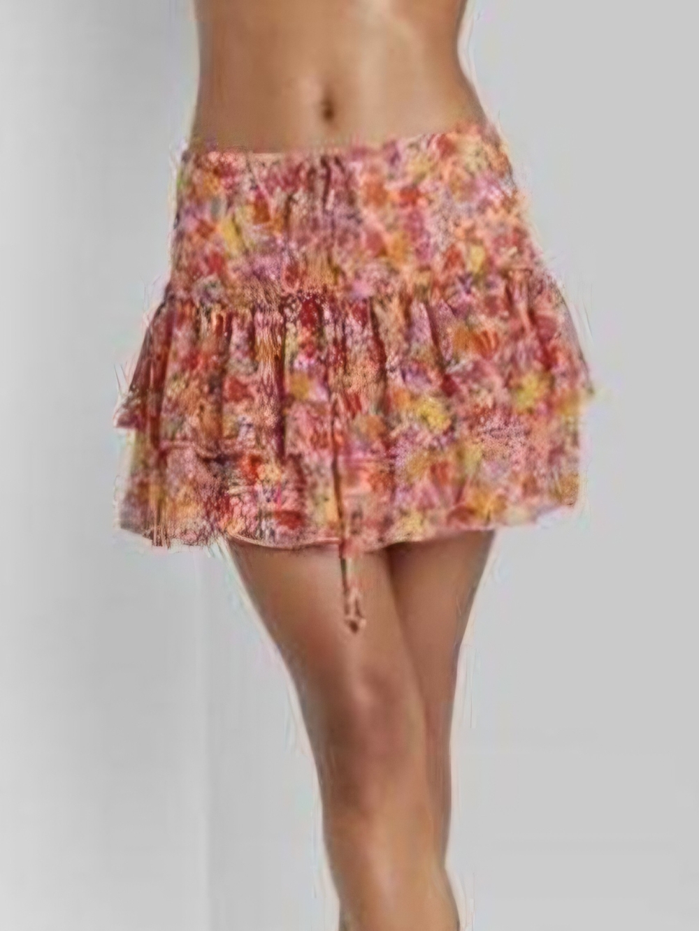 Wild Fable pink orange floral tiered mini skirt size Medium